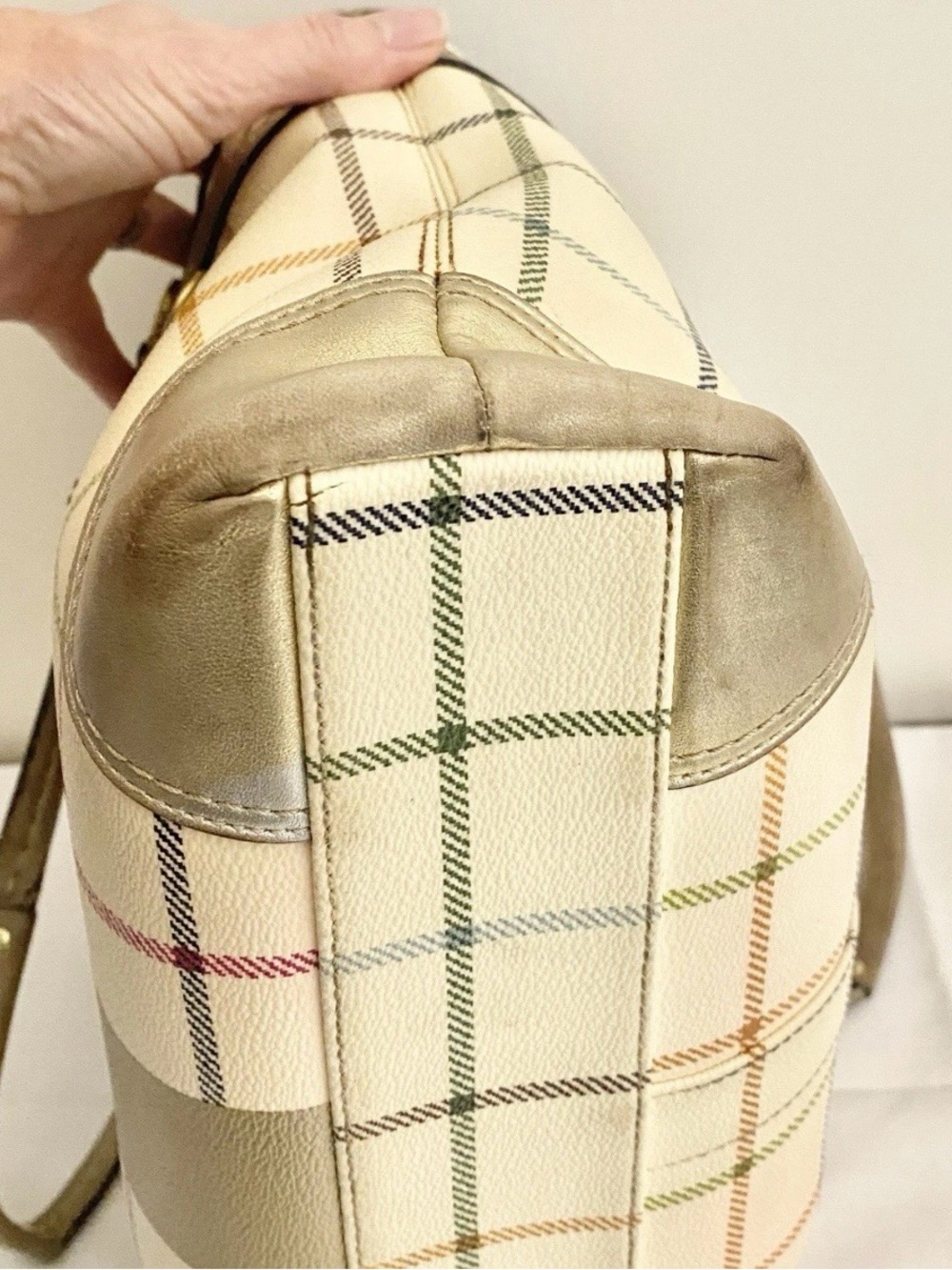 COACH Peyton Tattersall Tote Shoulder Bag Ivory with Multicolored Stripes 13033 - Picture 11 of 15